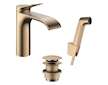 Hansgrohe Vivenis - Umyvadlová baterie s výpustí Push-Open a bidetovou sprškou, EcoSmart, kartáčovaný bronz 75210140