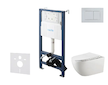 kielle Genesis New - Set předstěnové instalace, klozetu Gaia, Rimless, sedátka softclose a tlačítka Gemini New III, lesklý chrom
