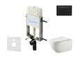 kielle Genesis New - Set předstěnové instalace, klozetu Gaia, Rimless, sedátka softclose a tlačítka Gemini New III, matná černá 