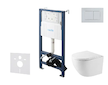 kielle Genesis New - Set předstěnové instalace, kompaktního klozetu Oudee, Vortex Rimless+, sedátka softclose a tlačítka Gemini 