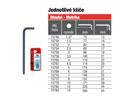 BONDHUS L.-klíč 10.0mm Ball/karta 15776