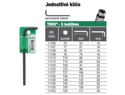 BONDHUS L.-klíč LT-6 TORX/karta 11706