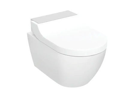 Geberit AquaClean - Elektronický bidet Tuma Comfort s keramikou, závěsný, TurboFlush, SoftClosing, KeraTect, kartáčovaná nerezov