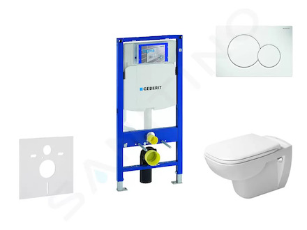 Geberit Duofix - Modul pro závěsné WC s tlačítkem Sigma01, alpská bílá + Duravit D-Code - WC a sedátko, Rimless, SoftClose 111.3