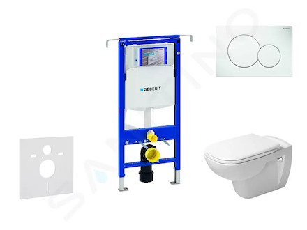 Geberit Duofix - Modul pro závěsné WC s tlačítkem Sigma01, alpská bílá + Duravit D-Code - WC a sedátko, Rimless, SoftClose 111.3