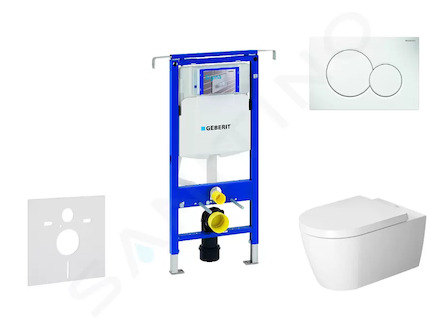Geberit Duofix - Modul pro závěsné WC s tlačítkem Sigma01, alpská bílá + Duravit ME by Starck - WC a sedátko, Rimless, SoftClose