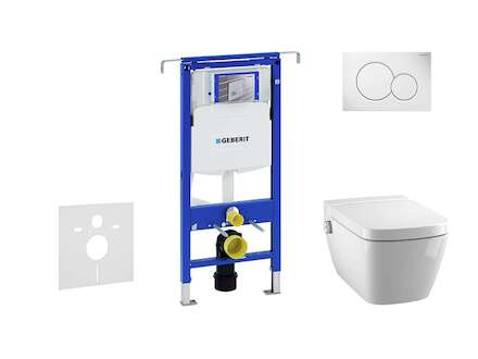 Geberit Duofix - Modul pro závěsné WC s tlačítkem Sigma01, alpská bílá + Tece One - sprchovací toaleta a sedátko, Rimless, SoftC