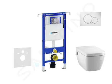 Geberit Duofix - Modul pro závěsné WC s tlačítkem Sigma01, alpská bílá + Tece One - sprchovací toaleta a sedátko, Rimless, SoftC