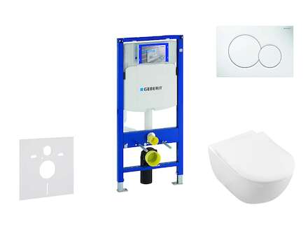Geberit Duofix - Modul pro závěsné WC s tlačítkem Sigma01, alpská bílá + Villeroy Boch - WC a sedátko, DirectFlush, SoftClose, C