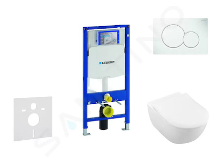 Geberit Duofix - Modul pro závěsné WC s tlačítkem Sigma01, alpská bílá + Villeroy Boch - WC a sedátko, DirectFlush, SoftClose, C