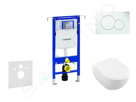 Geberit Duofix - Modul pro závěsné WC s tlačítkem Sigma01, alpská bílá + Villeroy Boch - WC a sedátko, DirectFlush, SoftClose, C