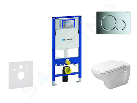 Geberit Duofix - Modul pro závěsné WC s tlačítkem Sigma01, lesklý chrom + Duravit D-Code - WC a sedátko, Rimless, SoftClose 111.