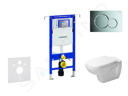 Geberit Duofix - Modul pro závěsné WC s tlačítkem Sigma01, lesklý chrom + Duravit D-Code - WC a sedátko, Rimless, SoftClose 111.