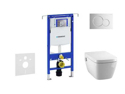 Geberit Duofix - Modul pro závěsné WC s tlačítkem Sigma01, lesklý chrom + Tece One - sprchovací toaleta a sedátko, Rimless, Soft