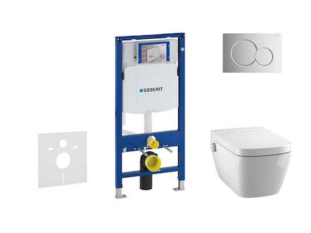 Geberit Duofix - Modul pro závěsné WC s tlačítkem Sigma01, lesklý chrom + Tece One - sprchovací toaleta a sedátko, Rimless, Soft