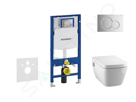 Geberit Duofix - Modul pro závěsné WC s tlačítkem Sigma01, lesklý chrom + Tece One - sprchovací toaleta a sedátko, Rimless, Soft