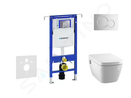 Geberit Duofix - Modul pro závěsné WC s tlačítkem Sigma01, lesklý chrom + Tece One - sprchovací toaleta a sedátko, Rimless, Soft