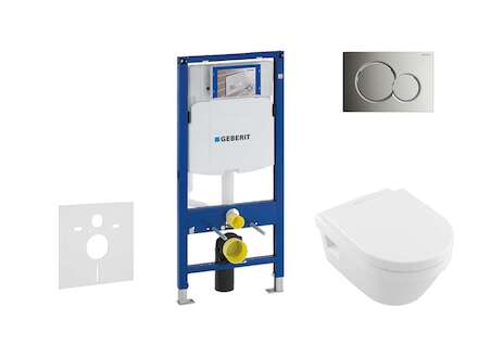 Geberit Duofix - Modul pro závěsné WC s tlačítkem Sigma01, lesklý chrom + Villeroy Boch - WC a sedátko, DirectFlush, SoftClose, 