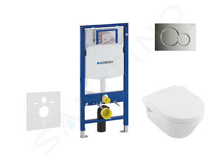 Geberit Duofix - Modul pro závěsné WC s tlačítkem Sigma01, lesklý chrom + Villeroy Boch - WC a sedátko, DirectFlush, SoftClose, 