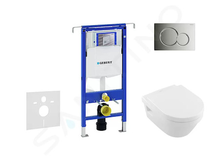 Geberit Duofix - Modul pro závěsné WC s tlačítkem Sigma01, lesklý chrom + Villeroy Boch - WC a sedátko, DirectFlush, SoftClose, 