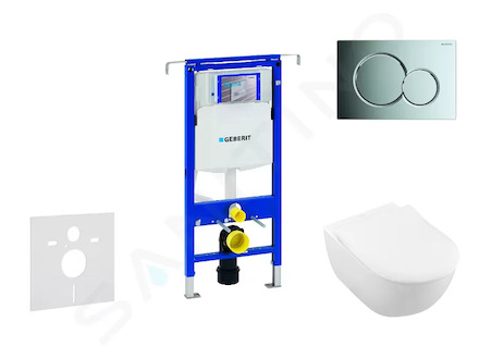 Geberit Duofix - Modul pro závěsné WC s tlačítkem Sigma01, lesklý chrom + Villeroy Boch - WC a sedátko, DirectFlush, SoftClose, 