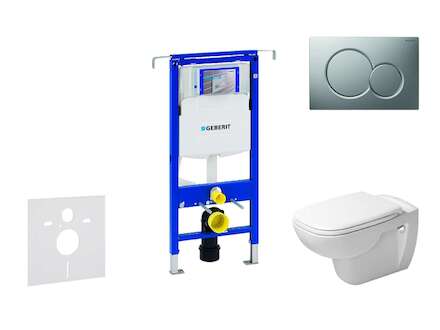 Geberit Duofix - Modul pro závěsné WC s tlačítkem Sigma01, matný chrom + Duravit D-Code - WC a sedátko, Rimless, SoftClose 111.3