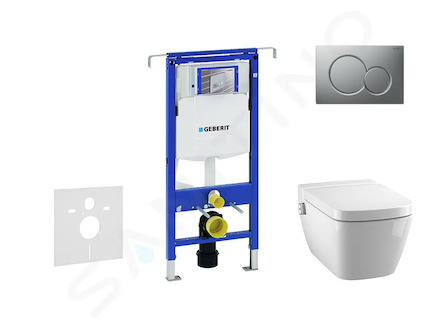 Geberit Duofix - Modul pro závěsné WC s tlačítkem Sigma01, matný chrom + Tece One - sprchovací toaleta a sedátko, Rimless, SoftC