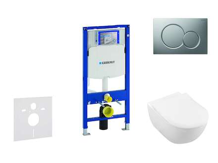 Geberit Duofix - Modul pro závěsné WC s tlačítkem Sigma01, matný chrom + Villeroy Boch - WC a sedátko, DirectFlush, SoftClose, C