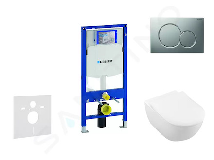 Geberit Duofix - Modul pro závěsné WC s tlačítkem Sigma01, matný chrom + Villeroy Boch - WC a sedátko, DirectFlush, SoftClose, C