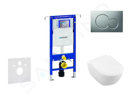 Geberit Duofix - Modul pro závěsné WC s tlačítkem Sigma01, matný chrom + Villeroy Boch - WC a sedátko, DirectFlush, SoftClose, C