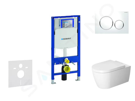 Geberit Duofix - Modul pro závěsné WC s tlačítkem Sigma20, bílá/lesklý chrom + Duravit ME by Starck - WC a sedátko, Rimless, Sof