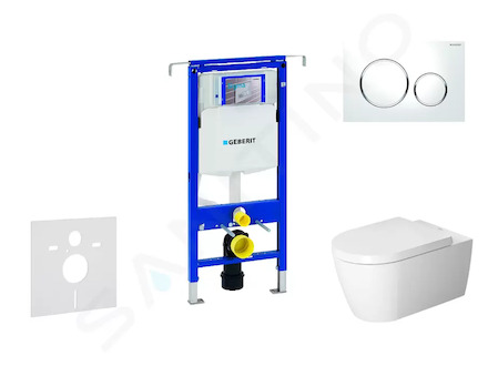 Geberit Duofix - Modul pro závěsné WC s tlačítkem Sigma20, bílá/lesklý chrom + Duravit ME by Starck - WC a sedátko, Rimless, Sof