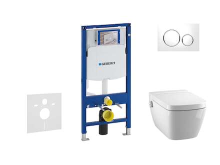 Geberit Duofix - Modul pro závěsné WC s tlačítkem Sigma20, bílá/lesklý chrom + Tece One - sprchovací toaleta a sedátko, Rimless,