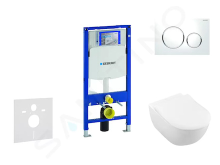 Geberit Duofix - Modul pro závěsné WC s tlačítkem Sigma20, bílá/lesklý chrom + Villeroy Boch - WC a sedátko, DirectFlush, SoftCl