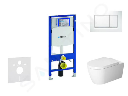 Geberit Duofix - Modul pro závěsné WC s tlačítkem Sigma30, bílá/lesklý chrom + Duravit ME by Starck - WC a sedátko, Rimless, Sof