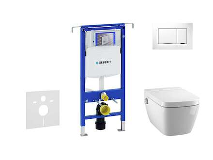 Geberit Duofix - Modul pro závěsné WC s tlačítkem Sigma30, bílá/lesklý chrom + Tece One - sprchovací toaleta a sedátko, Rimless,
