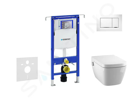Geberit Duofix - Modul pro závěsné WC s tlačítkem Sigma30, bílá/lesklý chrom + Tece One - sprchovací toaleta a sedátko, Rimless,