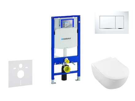 Geberit Duofix - Modul pro závěsné WC s tlačítkem Sigma30, bílá/lesklý chrom + Villeroy Boch - WC a sedátko, DirectFlush, SoftCl
