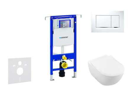 Geberit Duofix - Modul pro závěsné WC s tlačítkem Sigma30, bílá/lesklý chrom + Villeroy Boch - WC a sedátko, DirectFlush, SoftCl
