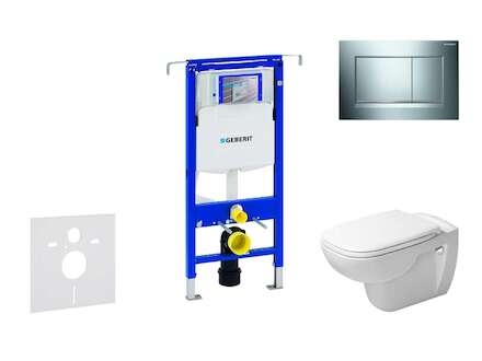 Geberit Duofix - Modul pro závěsné WC s tlačítkem Sigma30, lesklý chrom/chrom mat + Duravit D-Code - WC a sedátko, Rimless, Soft