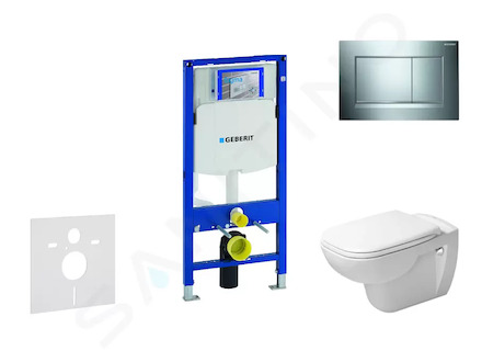Geberit Duofix - Modul pro závěsné WC s tlačítkem Sigma30, lesklý chrom/chrom mat + Duravit D-Code - WC a sedátko, Rimless, Soft
