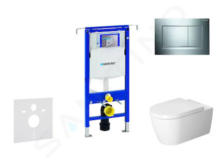 Geberit Duofix - Modul pro závěsné WC s tlačítkem Sigma30, lesklý chrom/chrom mat + Duravit ME by Starck - WC a sedátko, Rimless