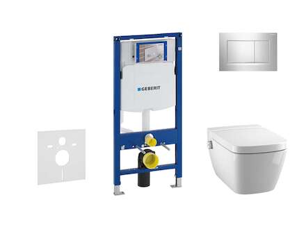 Geberit Duofix - Modul pro závěsné WC s tlačítkem Sigma30, lesklý chrom/chrom mat + Tece One - sprchovací toaleta a sedátko, Rim