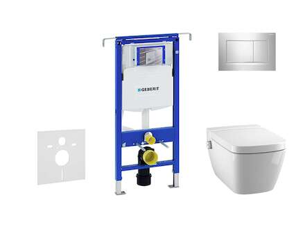 Geberit Duofix - Modul pro závěsné WC s tlačítkem Sigma30, lesklý chrom/chrom mat + Tece One - sprchovací toaleta a sedátko, Rim