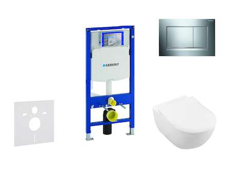 Geberit Duofix - Modul pro závěsné WC s tlačítkem Sigma30, lesklý chrom/chrom mat + Villeroy Boch - WC a sedátko, DirectFlush, S