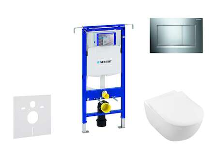 Geberit Duofix - Modul pro závěsné WC s tlačítkem Sigma30, lesklý chrom/chrom mat + Villeroy Boch - WC a sedátko, DirectFlush, S