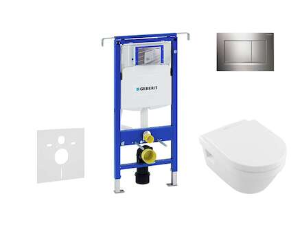 Geberit Duofix - Modul pro závěsné WC s tlačítkem Sigma30, lesklý chrom/chrom mat + Villeroy Boch - WC a sedátko, DirectFlush, S