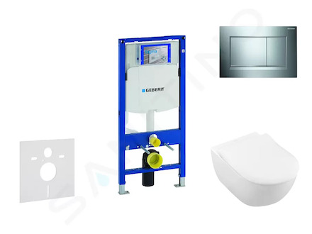 Geberit Duofix - Modul pro závěsné WC s tlačítkem Sigma30, lesklý chrom/chrom mat + Villeroy Boch - WC a sedátko, DirectFlush, S