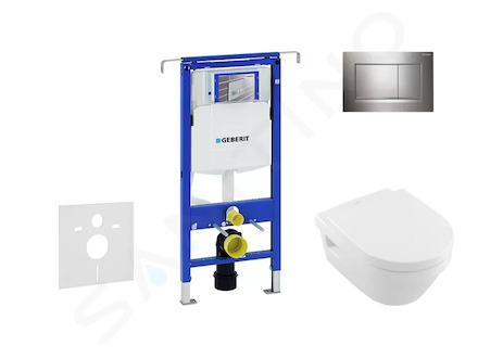 Geberit Duofix - Modul pro závěsné WC s tlačítkem Sigma30, lesklý chrom/chrom mat + Villeroy Boch - WC a sedátko, DirectFlush, S