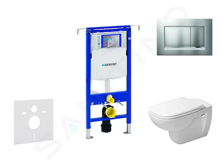 Geberit Duofix - Modul pro závěsné WC s tlačítkem Sigma30, matný chrom/chrom + Duravit D-Code - WC a sedátko, Rimless, SoftClose